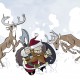 Sanata dwarf versus reindeer, in the snow